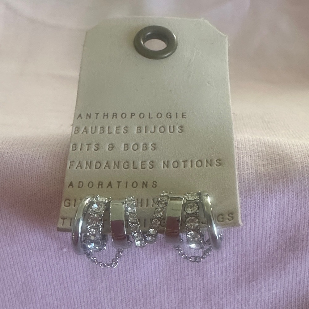 Anthropologie Silver Crystal Hoop w/Chain Earrings NWT
